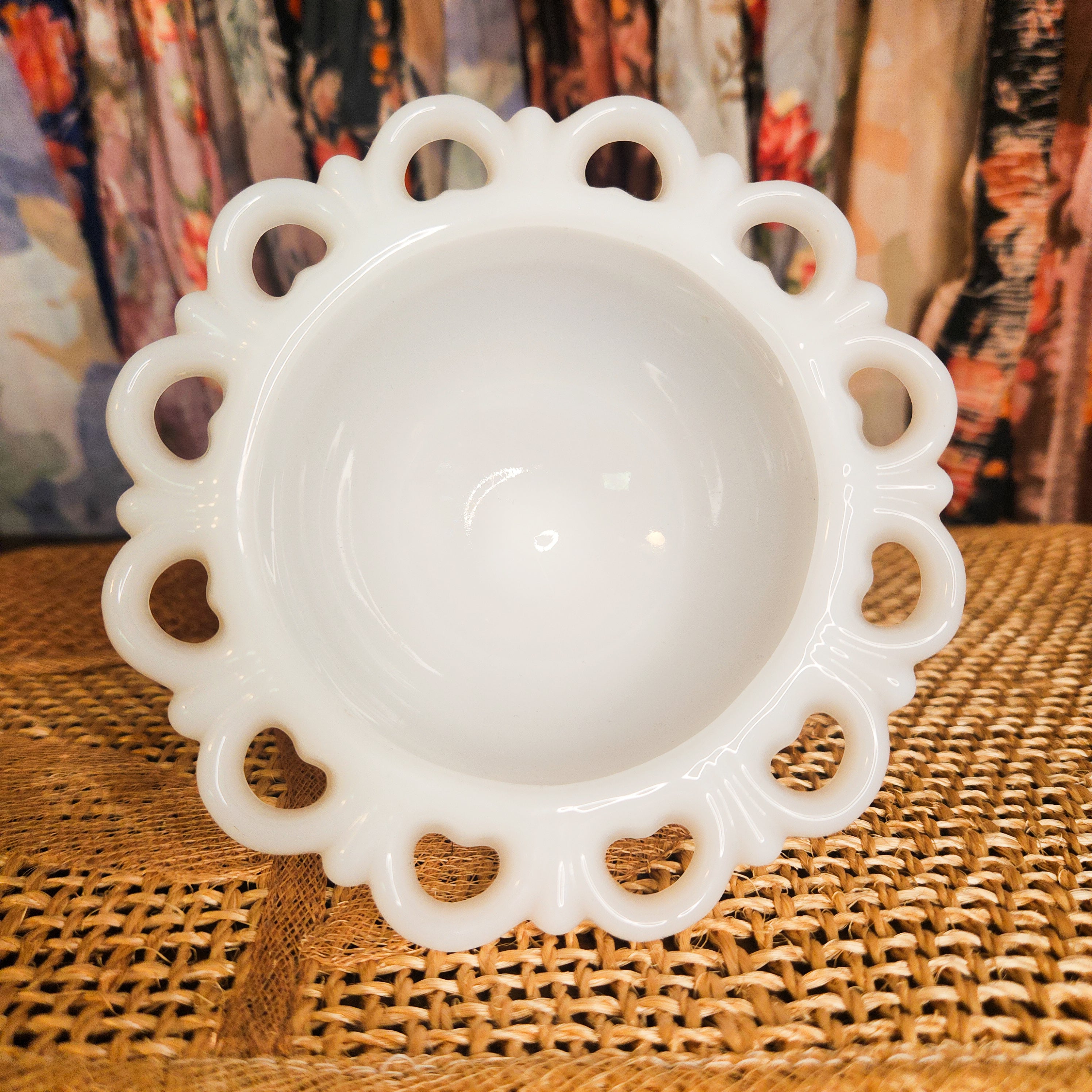 Anchor Hocking Lace Edge Milk Glass Compote