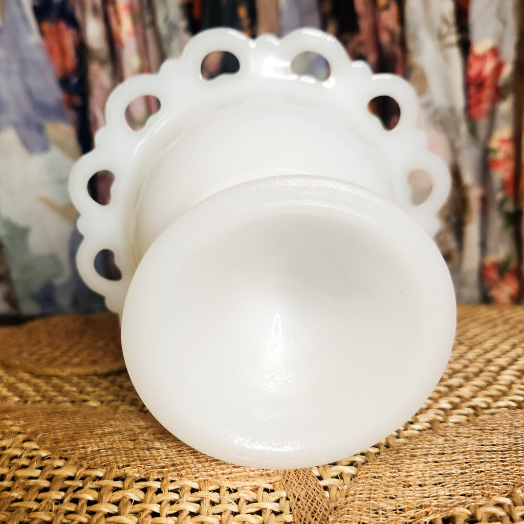 Anchor Hocking Lace Edge Milk Glass Compote