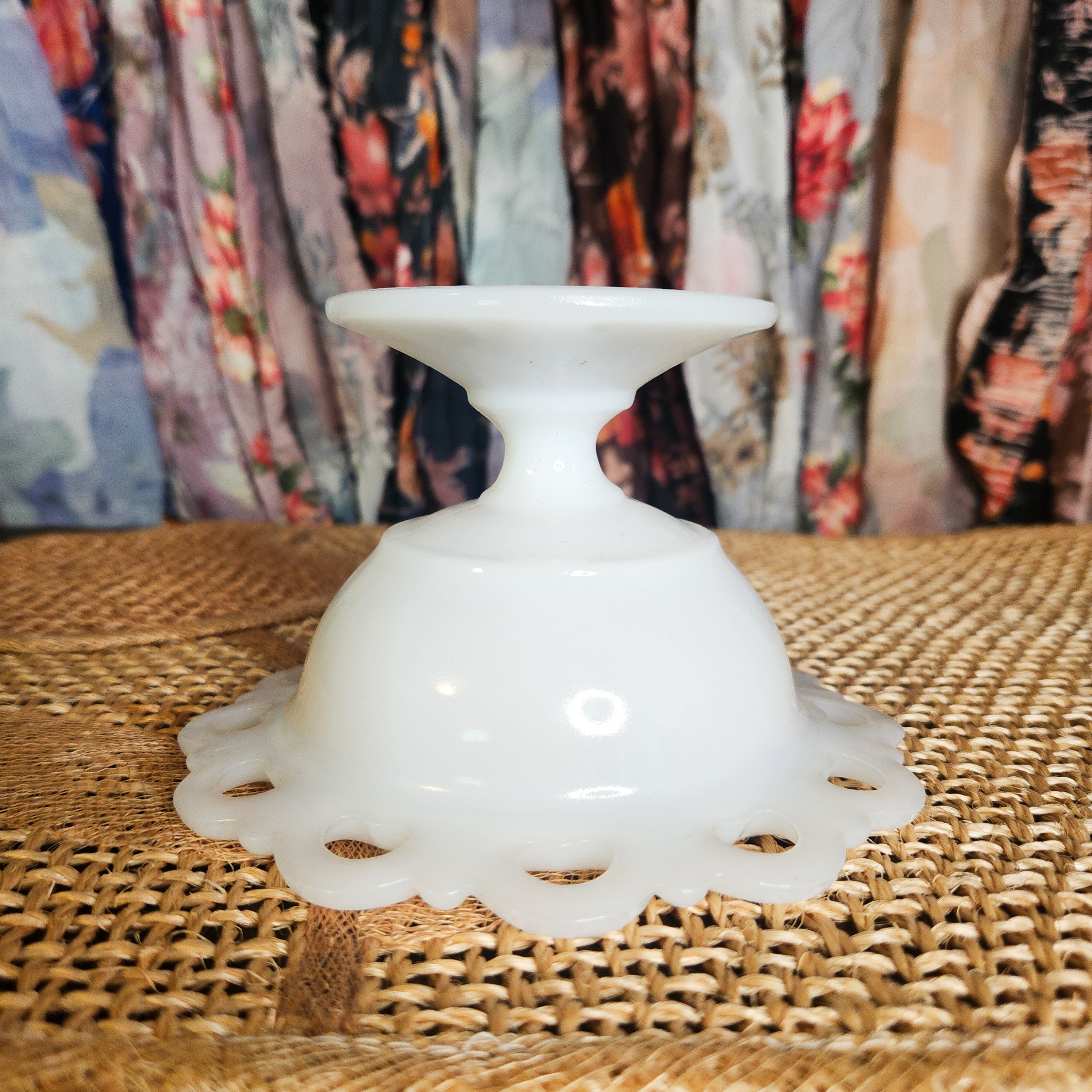Anchor Hocking Lace Edge Milk Glass Compote