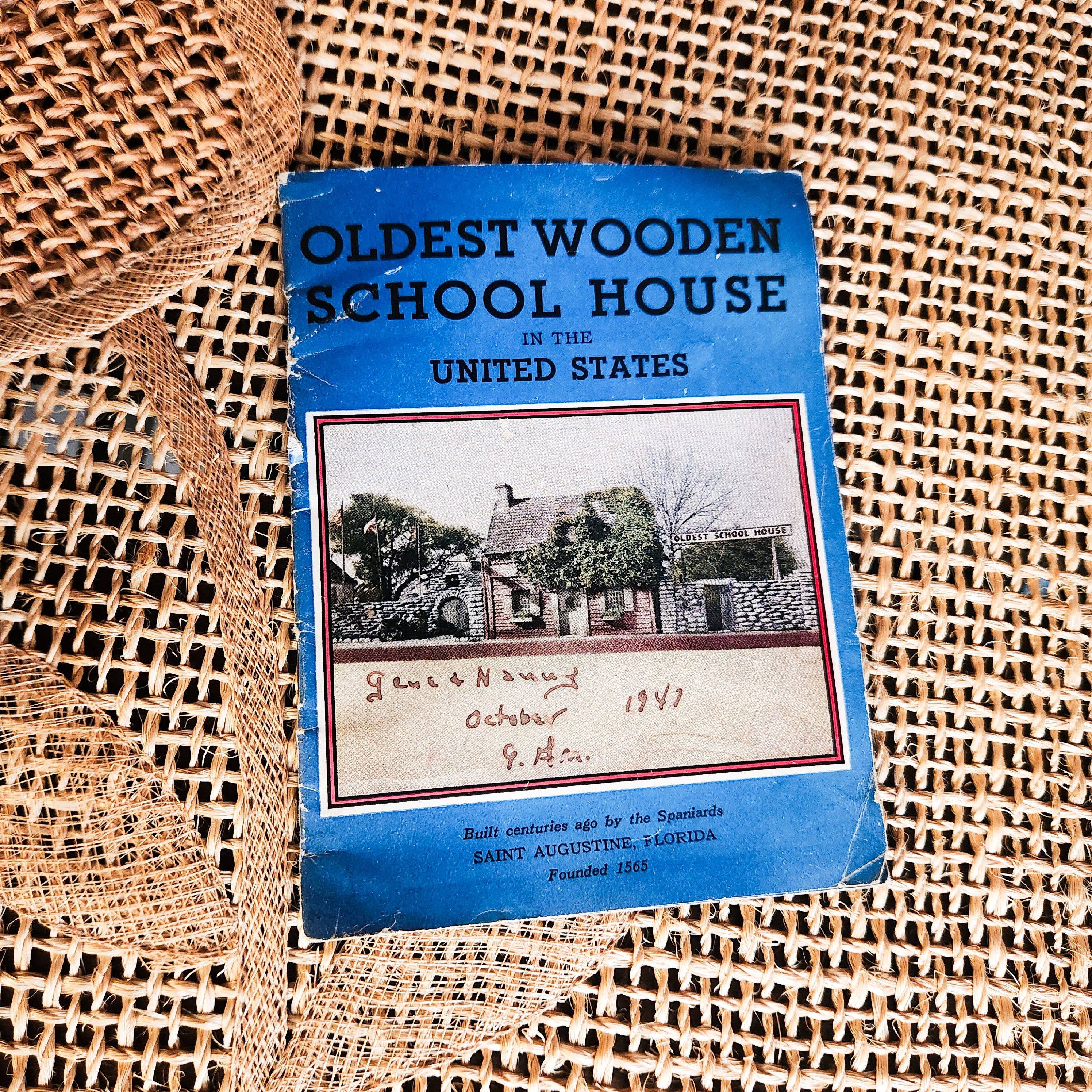 1947 St. Augustine Oldest Wooden School House Guide & 1980s Postcard