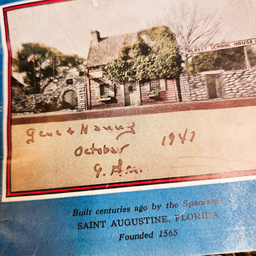 1947 St. Augustine Oldest Wooden School House Guide & 1980s Postcard