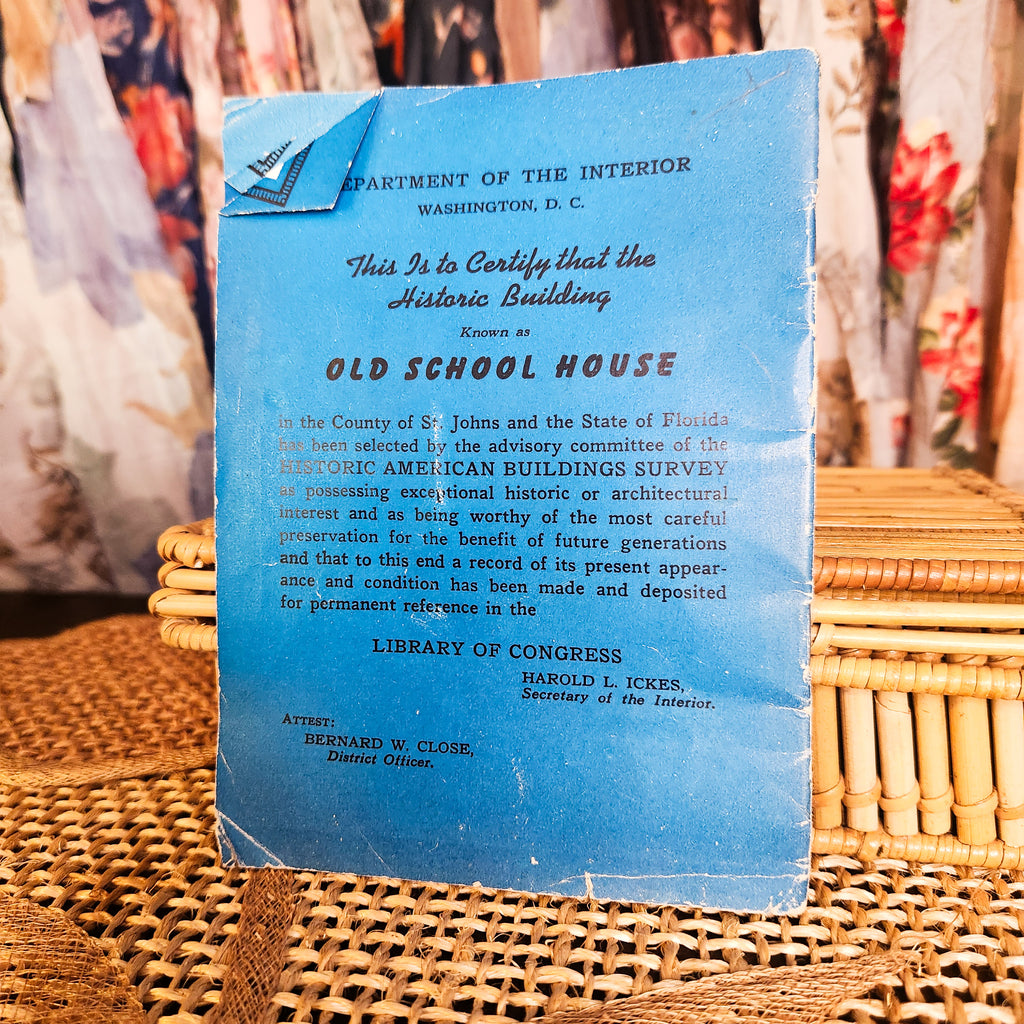 1947 St. Augustine Oldest Wooden School House Guide & 1980s Postcard