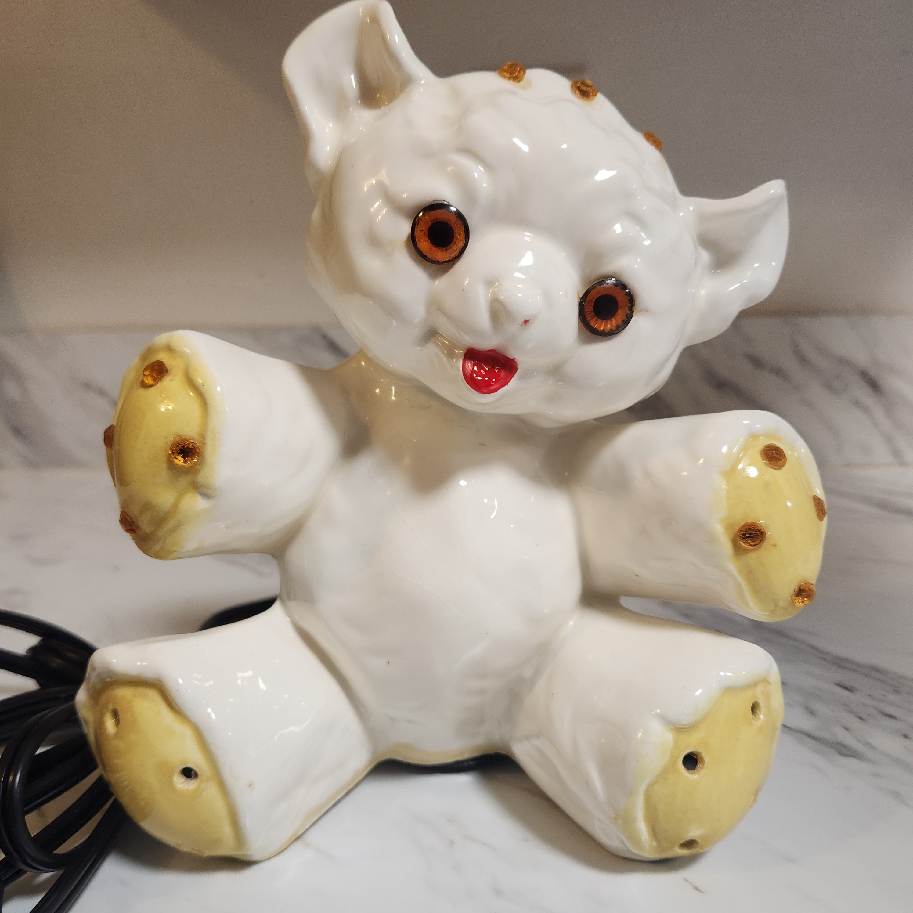 1970's Refurbished Bear/Lamb Lamp with Glowing Eyes