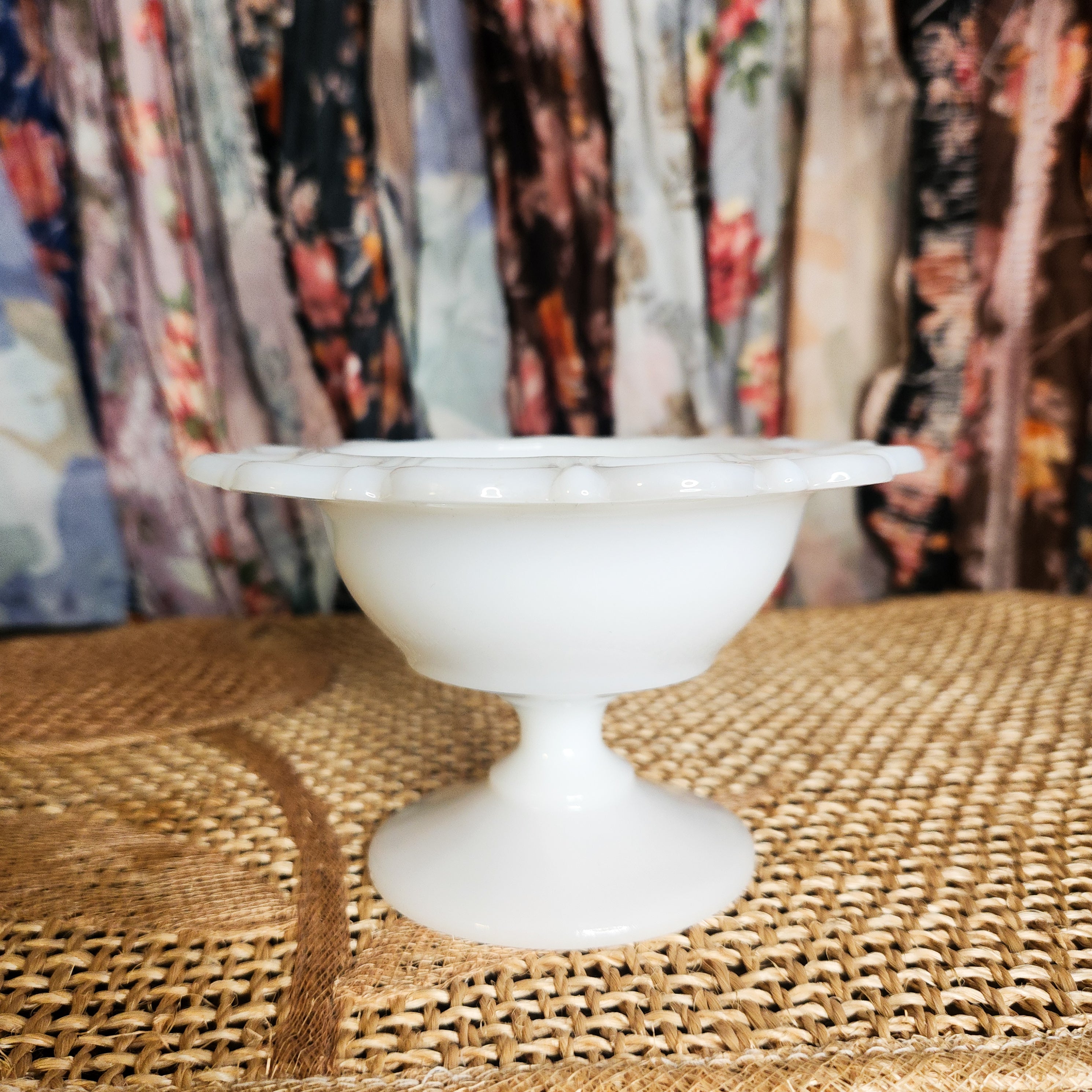 Anchor Hocking Lace Edge Milk Glass Compote